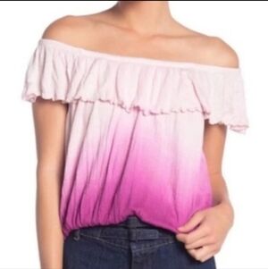 Free People Cora Lee Off The Shoulder Cropped Peasant Top Pink Ombre Medium